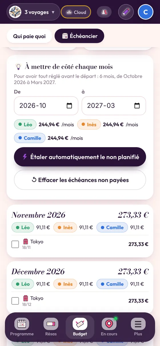 L’échéancier mois par mois