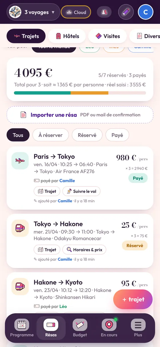 Les trajets du voyage